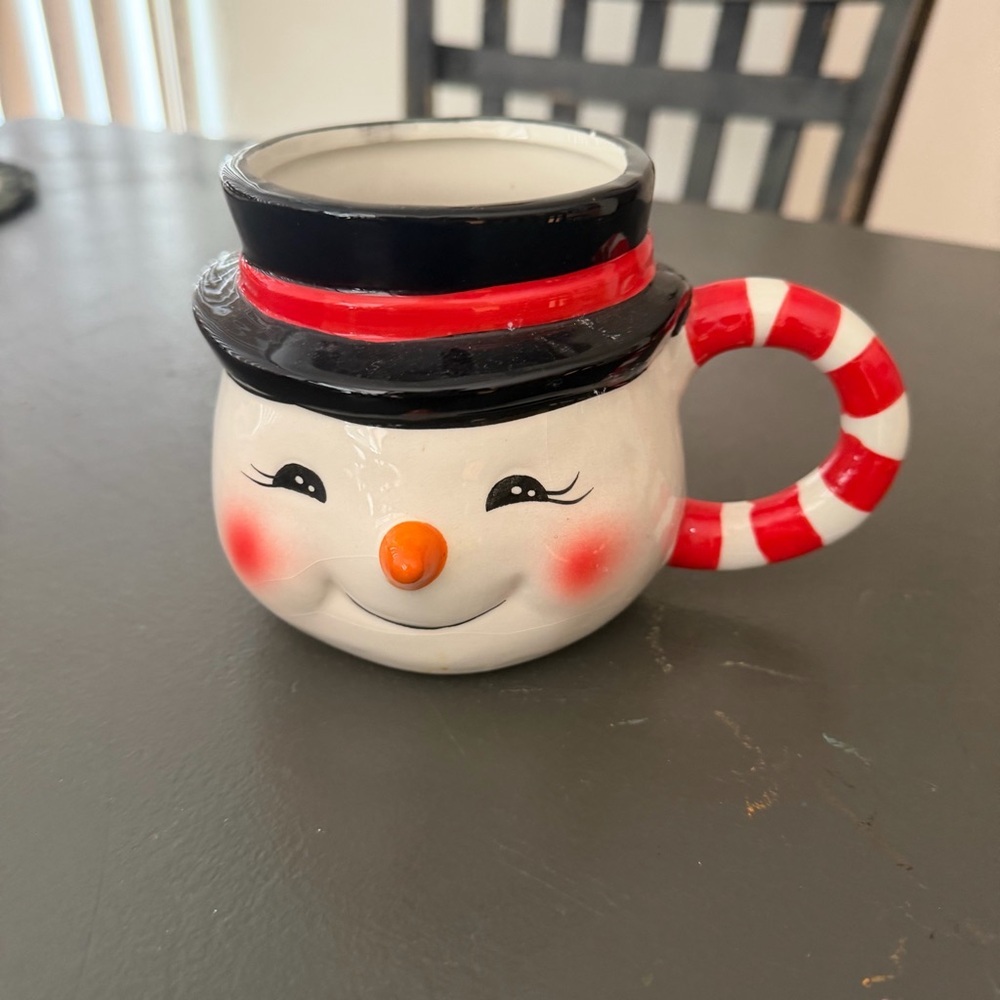 Snowman Ceramic Christmas Mug Candy Cane Handle Joann Place‎ & Time Holiday